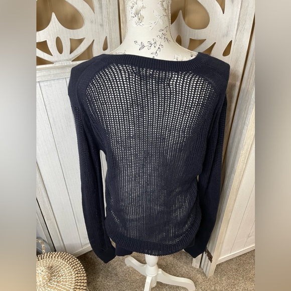 BROCHU WALKER Pima Cotton Navy Blue CABLE KNIT SWEATER SIZE Large - Picture 5 of 5